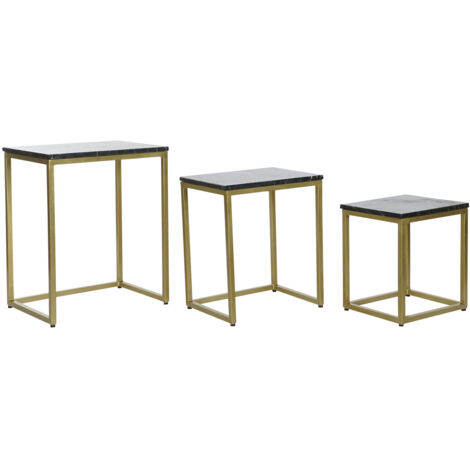 Table Auxiliaire Set 3 Marbre Fer 50X35X60 Noir (1/5)