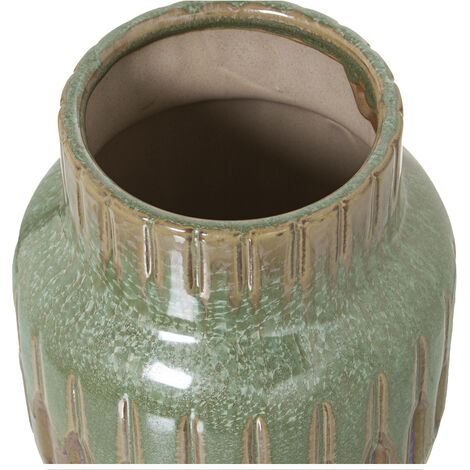 Vase Vintage Onyx Vert Et Marron - Poli, 8 Bourgeons, Bague Détail - Art De La Table