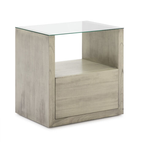 Table de chevet 60x45x60 Verre/Bois Voile Gris (1/2)