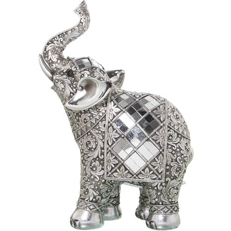 Figurine Résine Éléphant Argenté Avec Miroirs 21X10X30 Cm (1/2)
