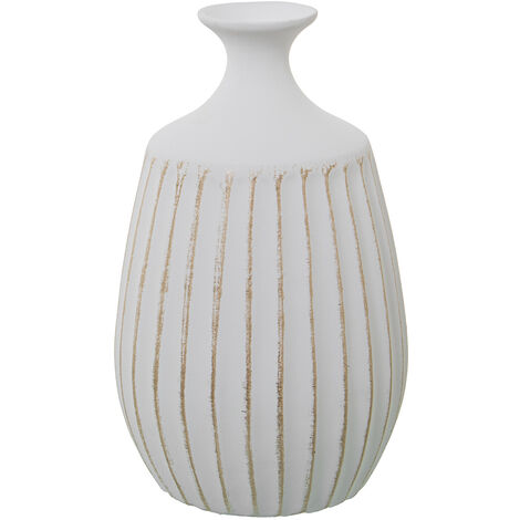 Vase Rainures Céramique 32 Cm Blanc Mat/Or °19X32 Cm (1/2)