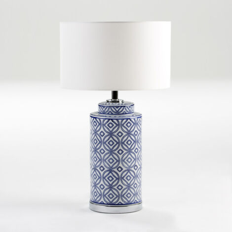 Lampe de Table 20x20x51 Céramique Bleu/Blanc sans écran