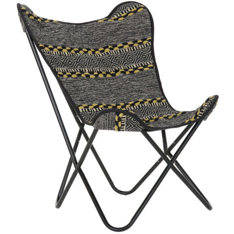 dkd-home-decor S3015925 Chaise Indienne Jaune Blanc Noir (1/5)