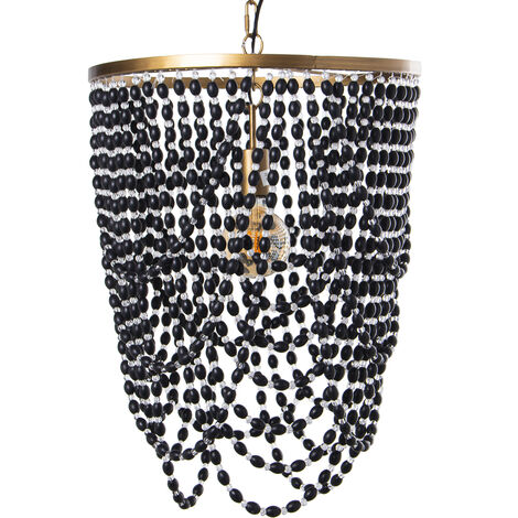 Plafonnier en Métal avec Perles en Bois, 1Xe27, Max.60W °46X61/160 Cm (1/5)