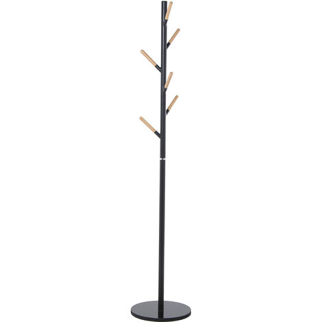 Portemanteau en métal noir avec 6 boutons en bois naturel avec socle en marbre °34X172 cm, épaisseur : 1,5 cm (1/3)
