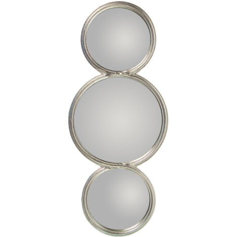 Miroir Mural En Métal Argenté 3 Cercles, Fer 26X2X64 Cm, Int:2X°16,5+1X°23 Cm (1/5)
