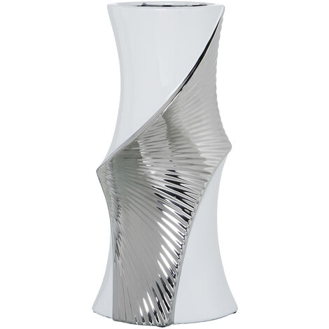 Vase en céramique blanc/argenté 19x15x40 cm (1/3)