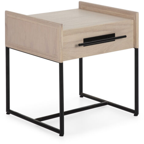 Table de chevet 1 tiroir 50x45x54 Bois mindi naturel/Métal noir (1/5)