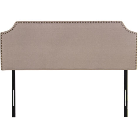 Tête de lit capitonnée en polyester beige, pieds en métal noir 160X7X117/127 Cm, Sup:160X57 Cm (1/4)