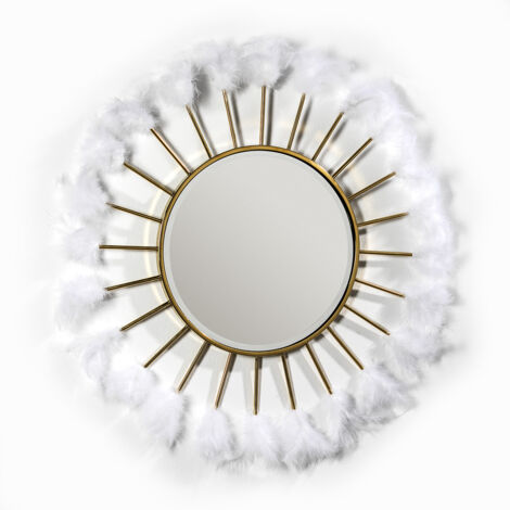 Miroir 103x4x103 Verre/Métal doré/Plumes blanches (1/2)