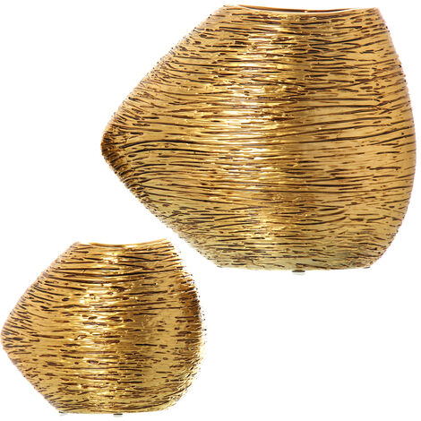 Lot de 2 Vases Céramique Doré 34X17X29 + 22X11,5X19 Cm (1/4)