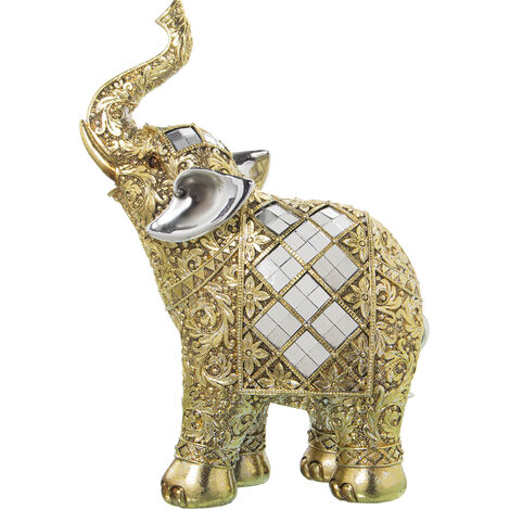 Figurine/miroirs en résine éléphant doré 21x10x30 cm (1/2)