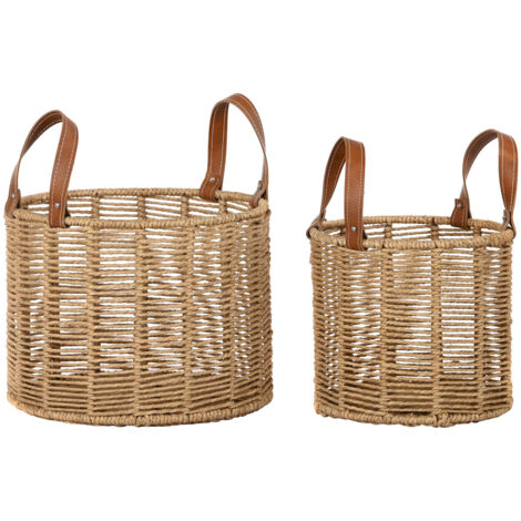 Corbeille Set 2 Corde Métal 32X32X39 Marron