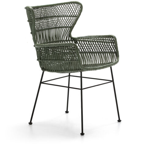 Chaise 60x65x89 Métal Noir/Osier Vert (1/4)