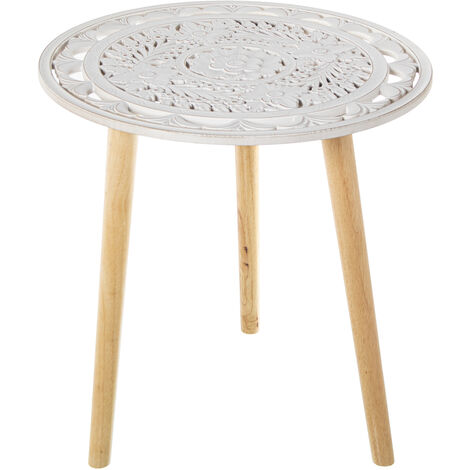 Table d'appoint en bois ajouré blanc, pieds naturels °60X62 cm (1/4)