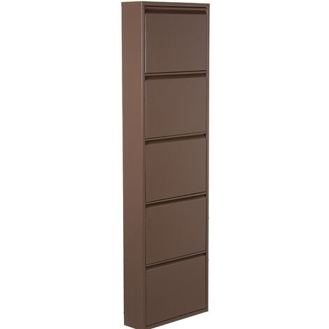 Étagère à Chaussures en Métal 5 Tiroirs Marron Foncé 50X15X170 Cm, Surface Rugueuse (1/5)