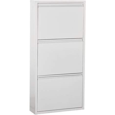 Meuble à Chaussures en Métal 3 Tiroirs Blanc Mat 50X15X103 Cm (1/5)