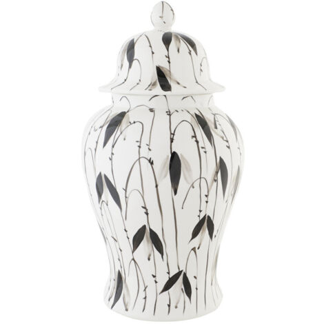 DKD Home Decor Porcelain Vase Black White Oriental Leaf (1/4)
