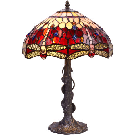 Tiffany Grande Lampe de Table diamètre 40cm Série Belle Rouge
