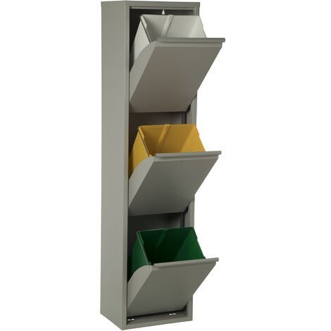 Poubelle de Recyclage 3 Cubes Gris Mat, 3X18L 33X25X135 Cm (1/5)