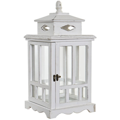 Lanterne Pin Verre 22,5X22,5X47 Blanc (1/3)