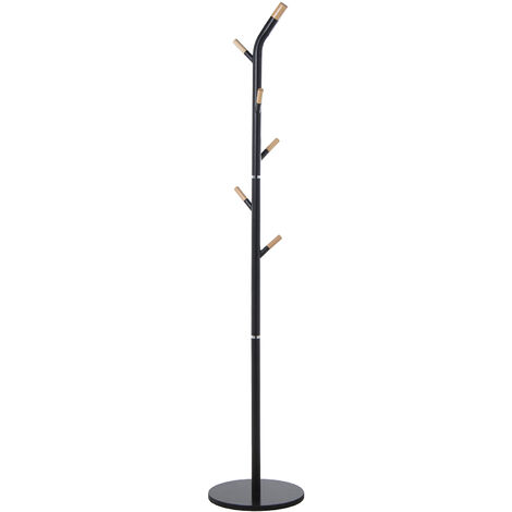 Portemanteau en métal noir avec 6 boutons en bois naturel avec socle en marbre °34X172 cm, épaisseur du socle : 2 cm (1/3)