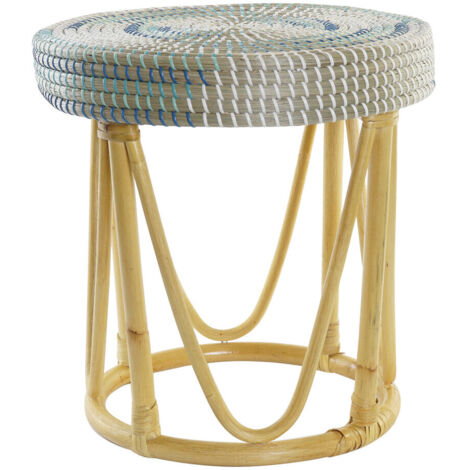 dkd-home-decor Poggiapiedi Rattan Naturel Turquoise Blanc (1/4)