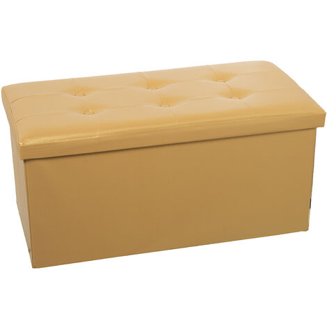 Pouf de rangement pliant simili cuir doré 77X38X38 Cm (1/3)