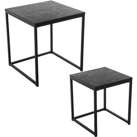Lot De 2 Tables D'appoint Carrées Bois & Métal Noir - Dimensions 26x26x73 Cm Et 21,5x21,5x57 Cm - Style Industriel Scandinave
