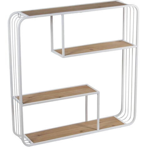 Etagère murale métal blanc/étagères bois Dm 70X15X70 Cm