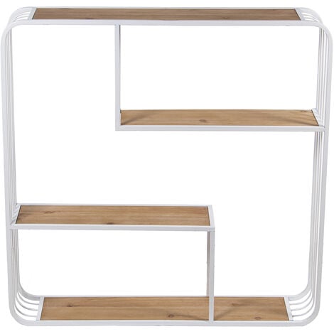 Etagère murale métal blanc/étagères bois Dm 70X15X70 Cm