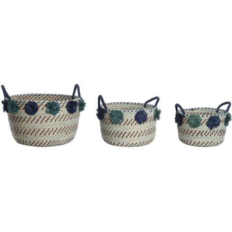 DKD Home Decor Set de panier multicolore design pompons (1/4)