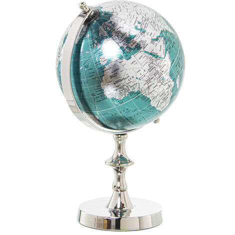 Globe en aluminium finition nickel, Globe : Ø15 Cm, ​​Bleu 16X15X27 Cm, Base : 10,7 Cm (1/4)