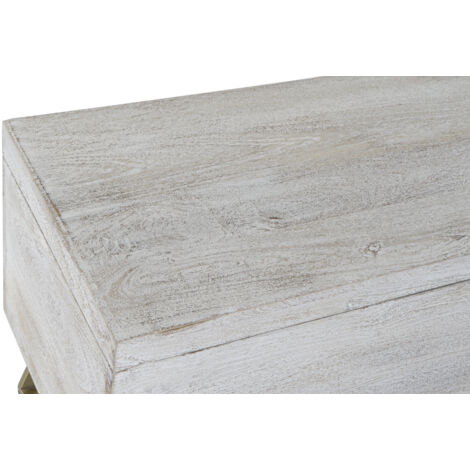 Coffre Bois Métal 116X40X52 Décapage Blanc