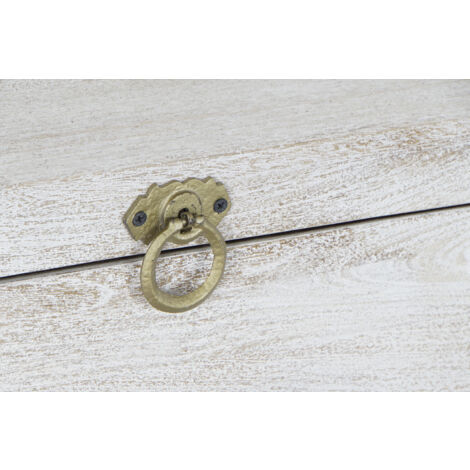Coffre Bois Métal 116X40X52 Décapage Blanc
