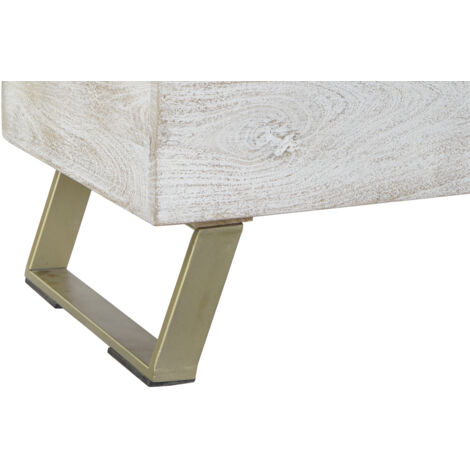 Coffre Bois Métal 116X40X52 Décapage Blanc