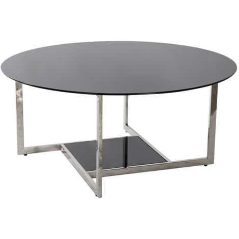 DKD Home Decor Table d appoint Verre Acier Noir Argenté 100x100 cm (1/5)