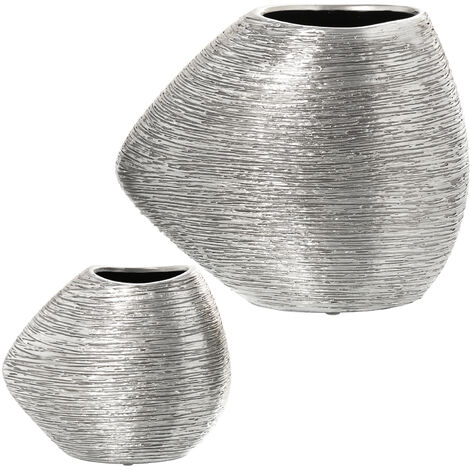 Lot de 2 Vases Céramique Argenté 34X17X29 + 22X11,5X19 Cm (1/3)