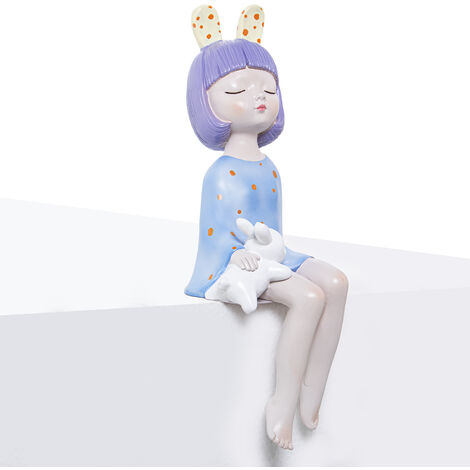 Figurine en résine Fille Assise Bleue avec Oreilles et Lapin 12X12X32 Cm (1/5)