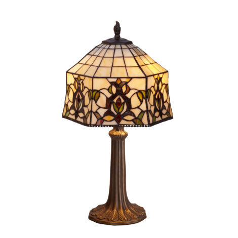 Petite Lampe de Table pied en forme d'abat-jour Tiffany diamètre 20cm Série Hexa