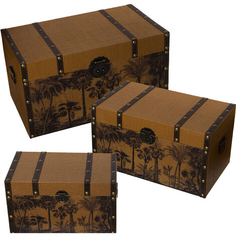 Lot de 3 Troncs Bois Dm+RotinPalmiers 65X38X35+55X32X30+45X26X25 Cm (1/4)