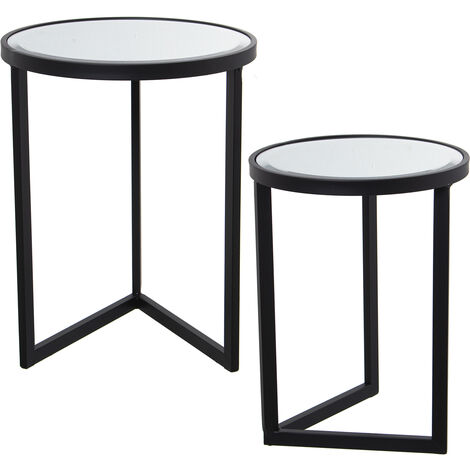 Lot de 2 Tables et Miroir en Métal Noir °42X54 Cm +°36X48 Cm (1/5)
