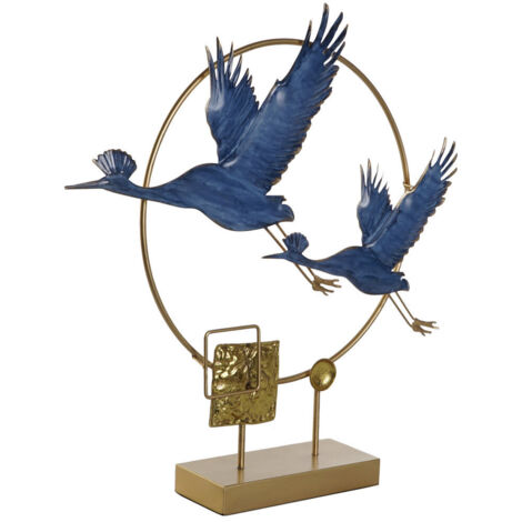 DKD Home Decor Figurine Décorative Oiseau Bleu Doré 51cm (1/3)