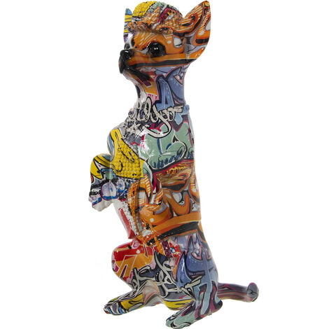 Figurine chien en résine graffiti multicolore 14X11X30 Cm (1/5)
