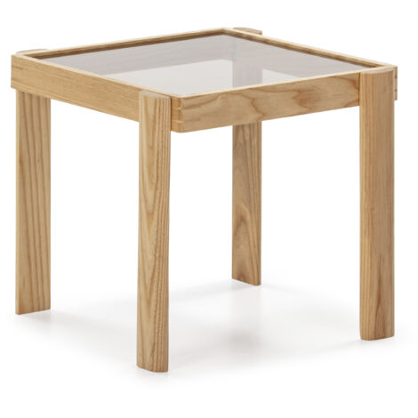 Table d'appoint 43x41x40 Verre Fumé/Bois Naturel (1/3)