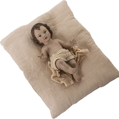 Figurine en résine Enfant Jésus 24 Cm avec Coussin en Lin Beige Fig:14X24X8 Cm Coussin═N:22X30X4 Cm (1/5)