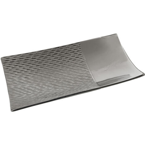 Centre Rectangulaire Céramique Argenté 40X24X8 Cm (1/3)