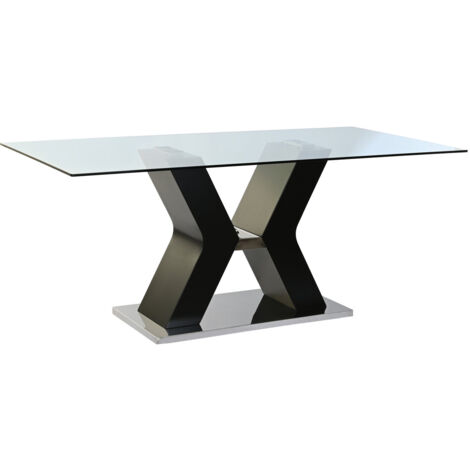 Table Verre Trempé Mdf 180X90X76 Noir (1/5)