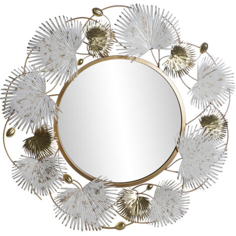 Miroir Métal Verre 93X7X93 Feuilles Doré (1/3)