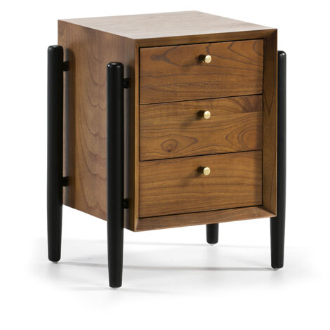 Table de chevet 50x40x61 bois mindi marron/noir (1/4)